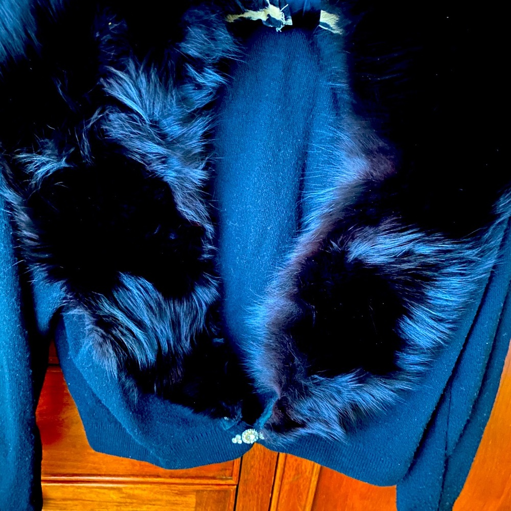 Vintage sweater jacket with faux black fur